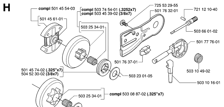 Clutch And Oil Pump Diagram and Parts List for 55 (RANCHER)(20060600001-20070500000) Husqvarna Chainsaw