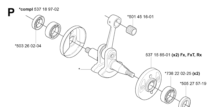 Crankshaft Diagram and Parts List for 343F 20043100001-20064000000 Husqvarna Brush Cutter