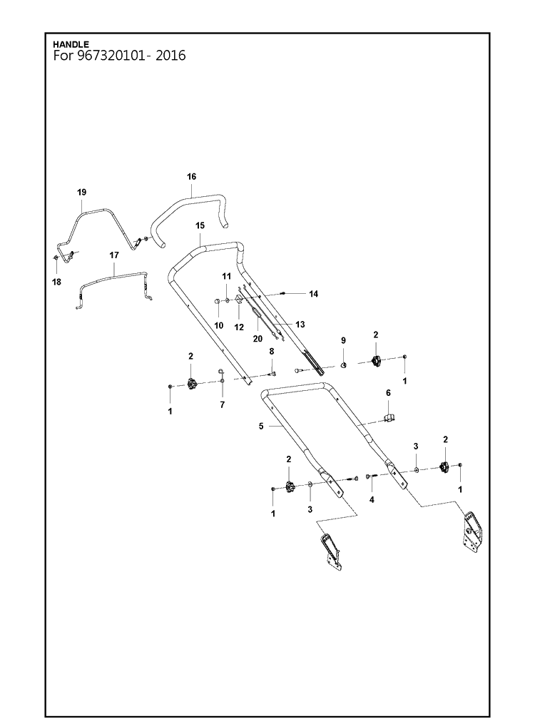 Handle Diagram and Parts List for LC140S  Husqvarna Lawn Mower