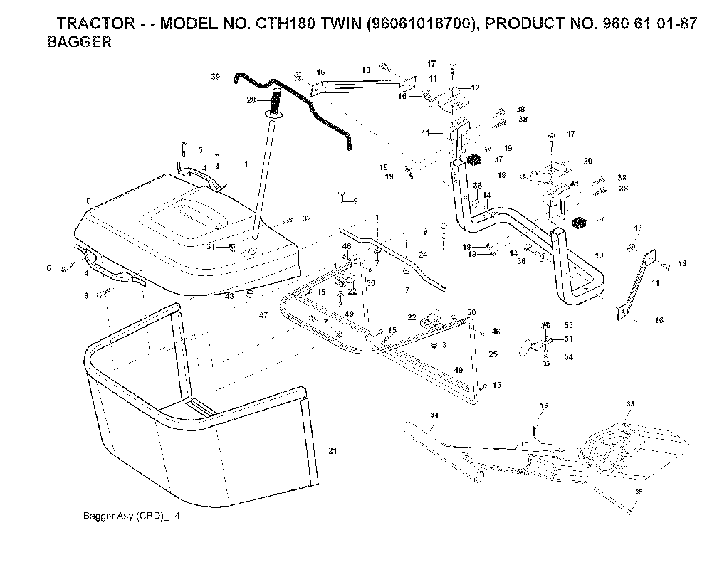 Bagger Diagram and Parts List for CTH180TWIN (96061018601)(2007-04) Husqvarna Lawn Tractor