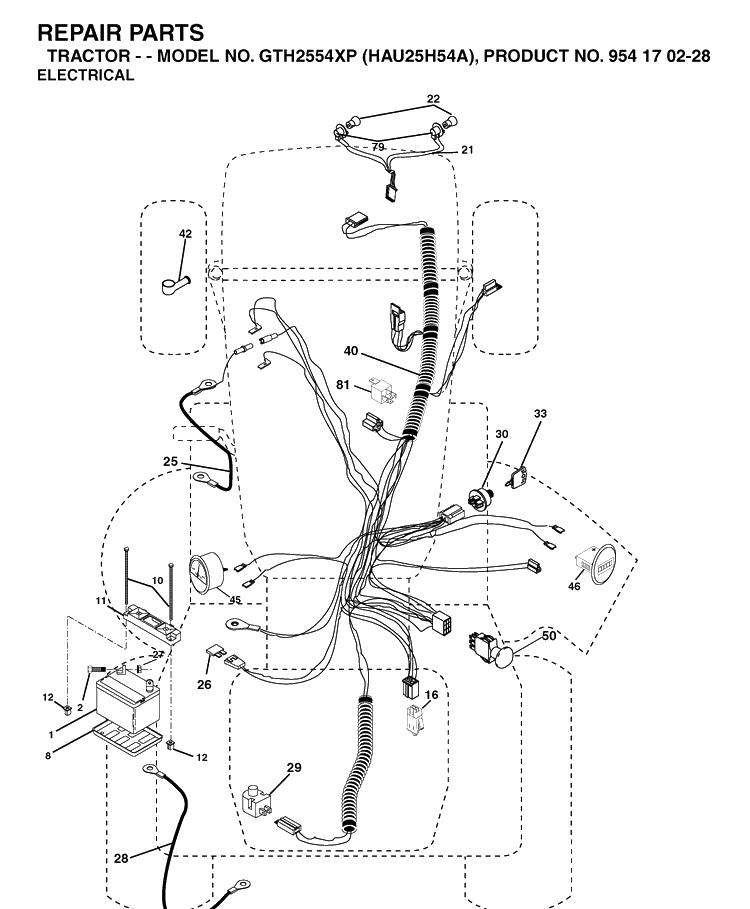 Electrical Diagram and Parts List for GTH2554XP (HAU25H54A)(2004-09) Husqvarna Lawn Tractor