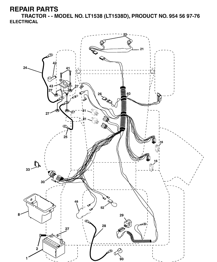 Electrical Diagram and Parts List for LT1538-LT1538D 2003-01 Husqvarna Lawn Tractor
