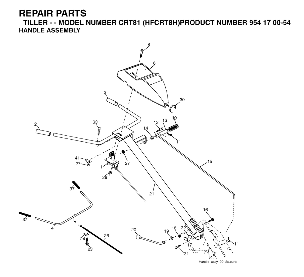 Handle Diagram and Parts List for CRT81 (954170054-H)(2004-01) Husqvarna Tiller