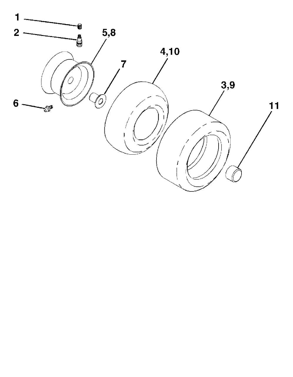 Wheels And Tires Diagram and Parts List for YTH2148 (954572035-A)(2005-01) Husqvarna Lawn Tractor