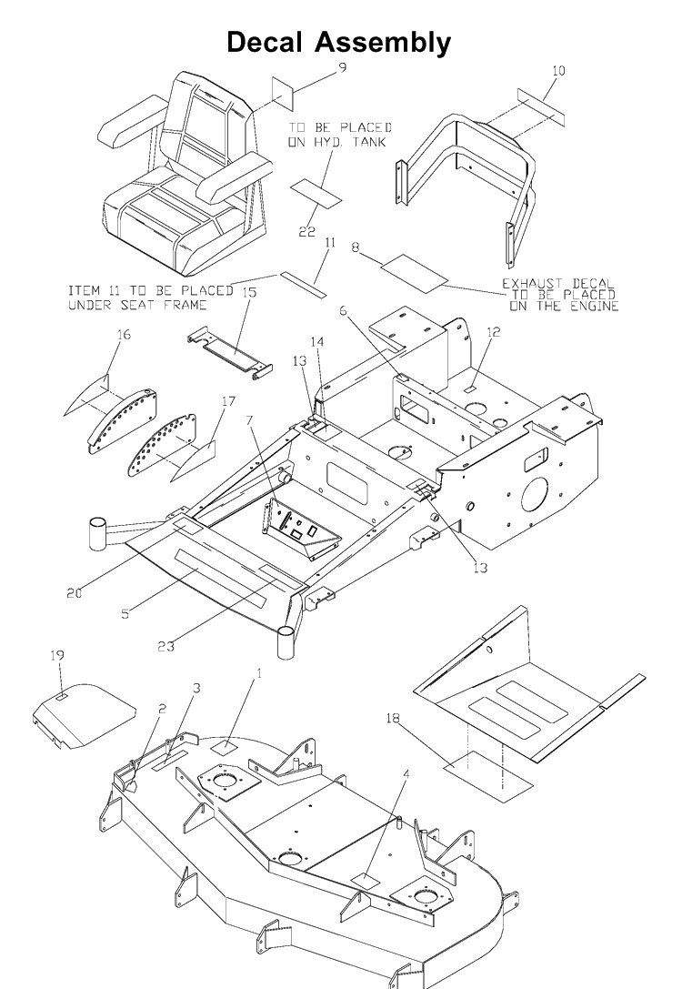 Decals Diagram and Parts List for ZTH6123 (968999203)(2002-10) Husqvarna Lawn Mower