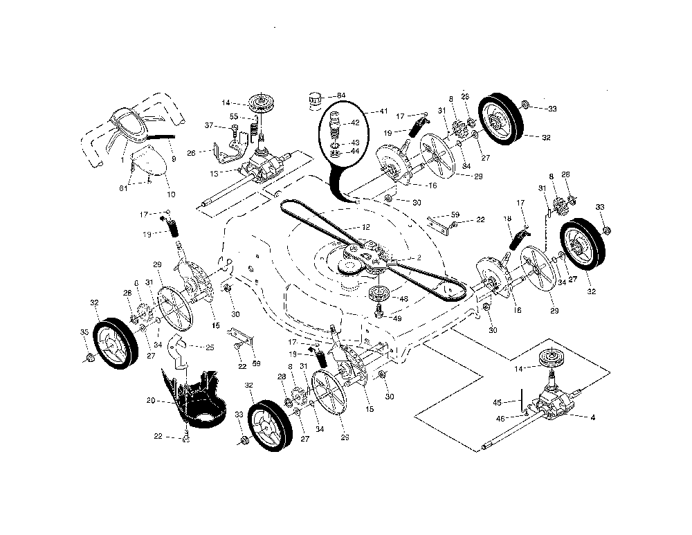 Drive control/gear case/wheels Diagram and Parts List for 917384590  Husqvarna Lawn Mower