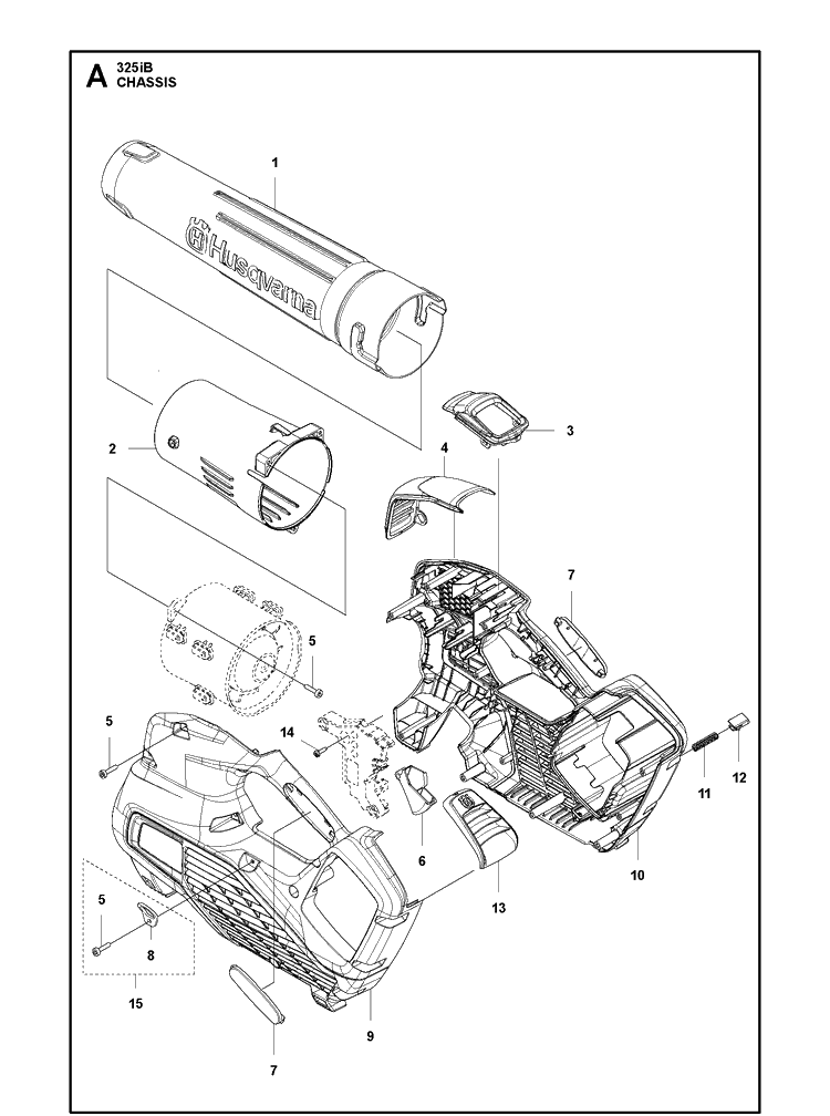 Chassis Diagram and Parts List for 325IB  Husqvarna Leaf Blower / Vacuum