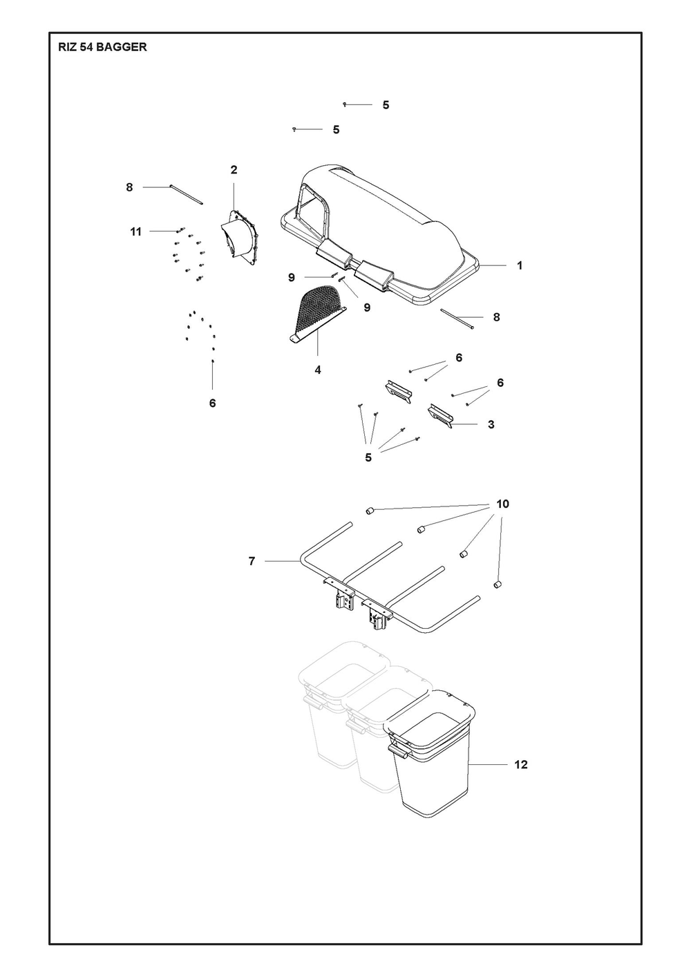 Bagger Diagram and Parts List for XCITE543BIN  Husqvarna Lawn Tractor Accessories