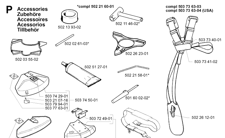 Accessories Diagram and Parts List for 225L 19970500001-20004000000 Husqvarna Edger
