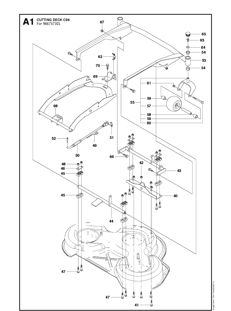 94cm Cutting Deck Diagram and Parts List for R318  Husqvarna Lawn Mower