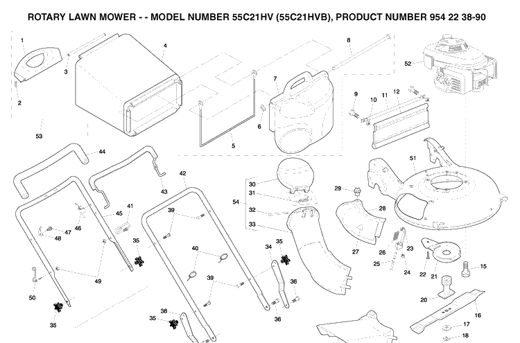 Repair Parts Diagram and Parts List for 55C21HV (954223890)(2004-01) Husqvarna Lawn Mower