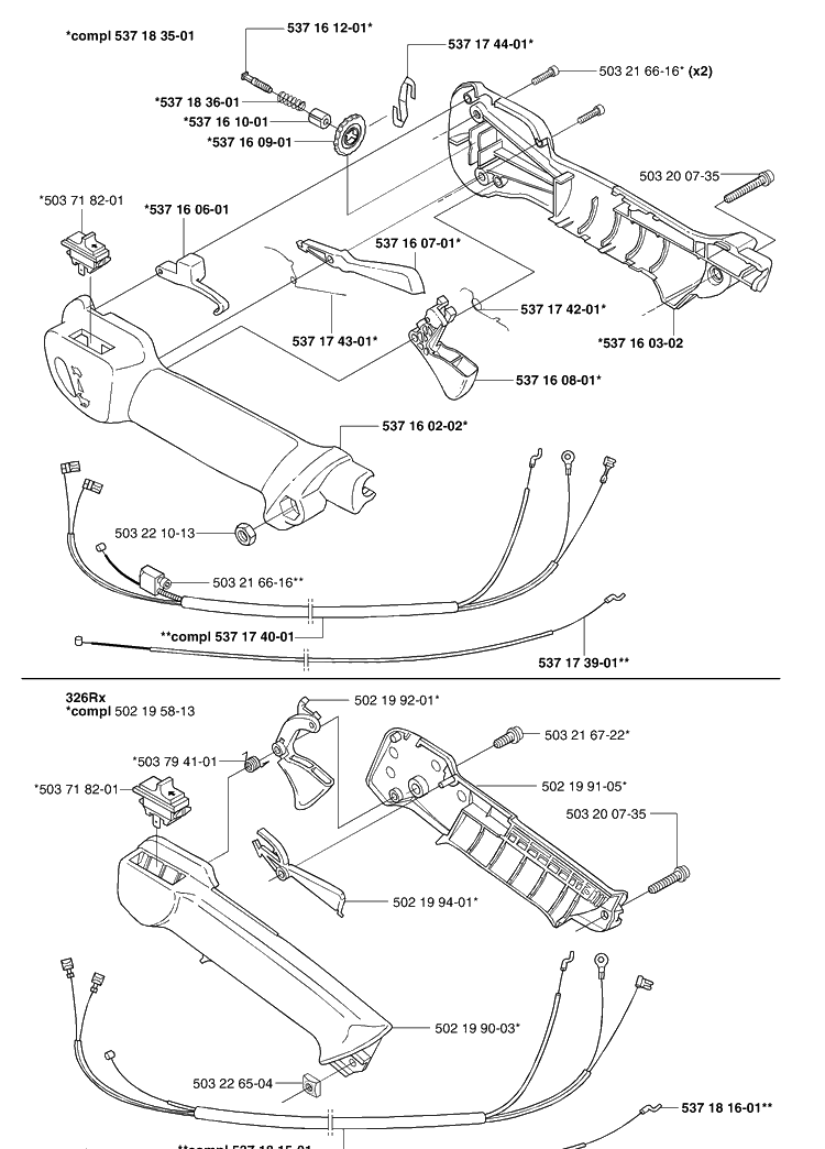 Rx Throttle Control Diagram and Parts List for 326C (L-LX-RX)(E-Tech 2)(2002-02) Husqvarna Brush Cutter