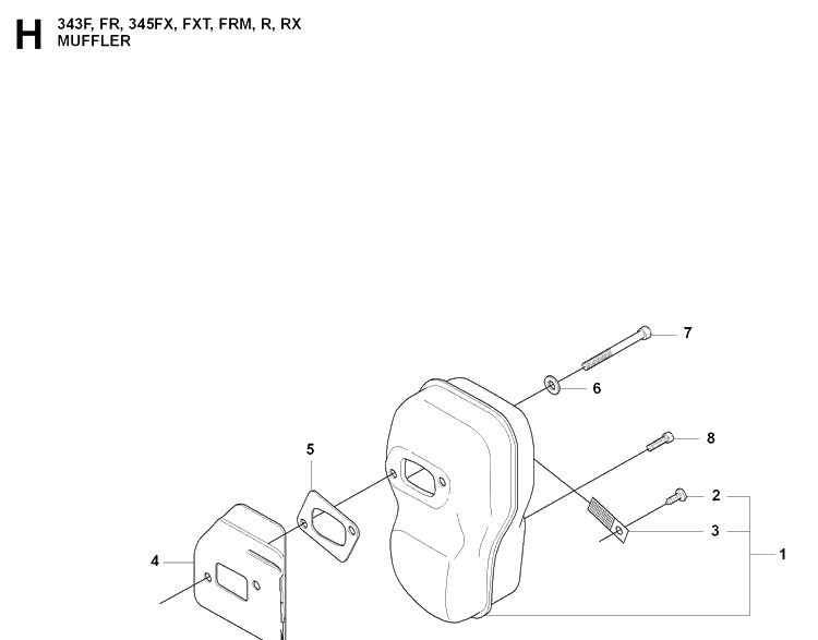 Muffler Diagram and Parts List for 343FRM  Husqvarna Brush Cutter