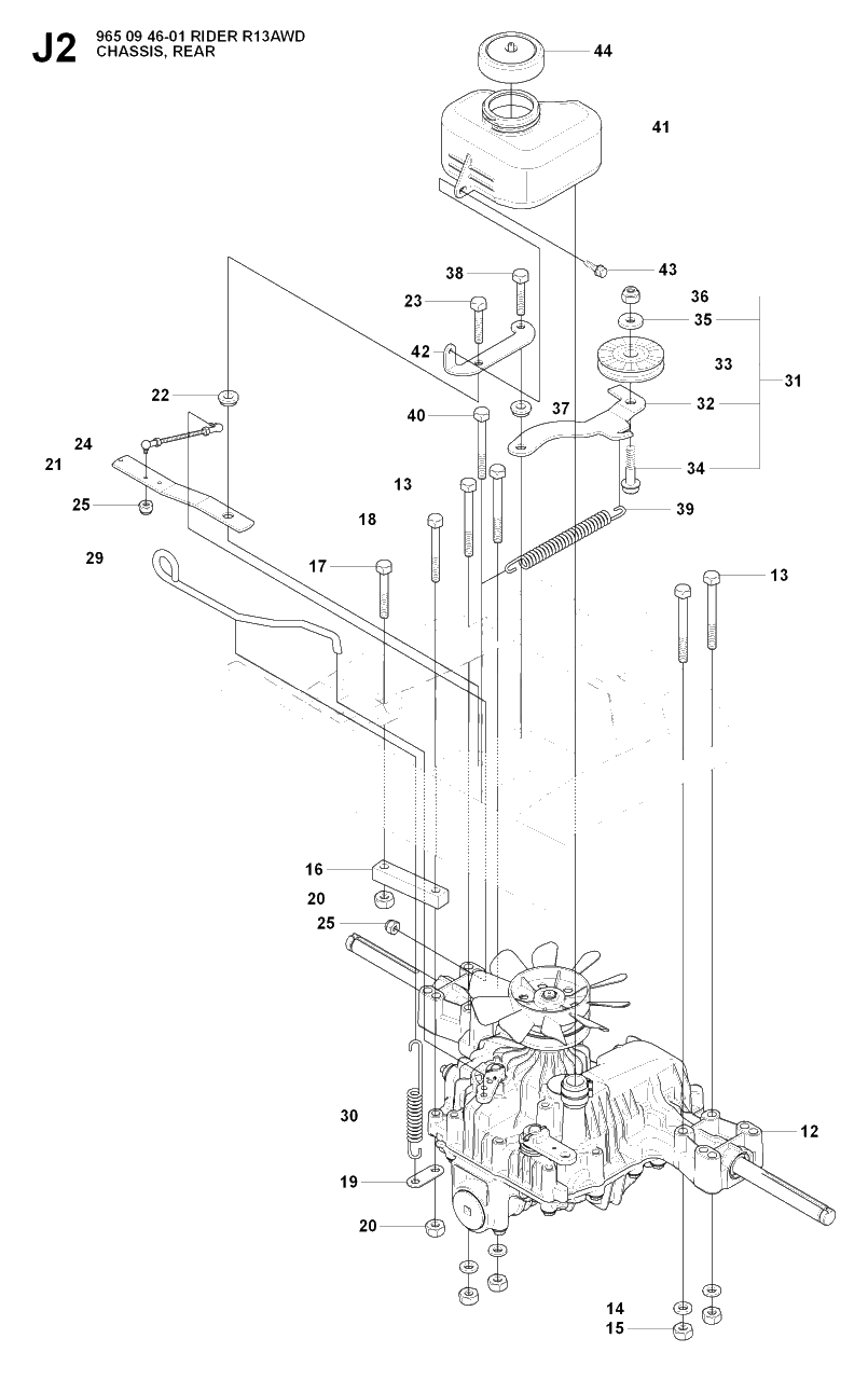 Transmission 4 Diagram and Parts List for R13AWD (965094601)(2007-01) Husqvarna Lawn Tractor
