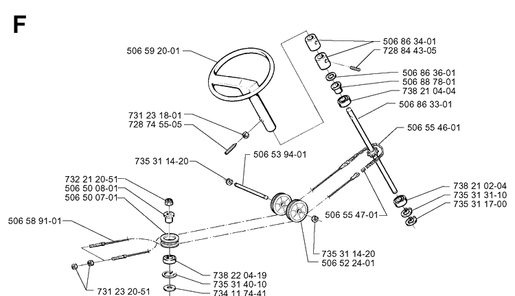 Steering Diagram and Parts List for RIDER850HST 1997-03 Husqvarna Lawn Mower
