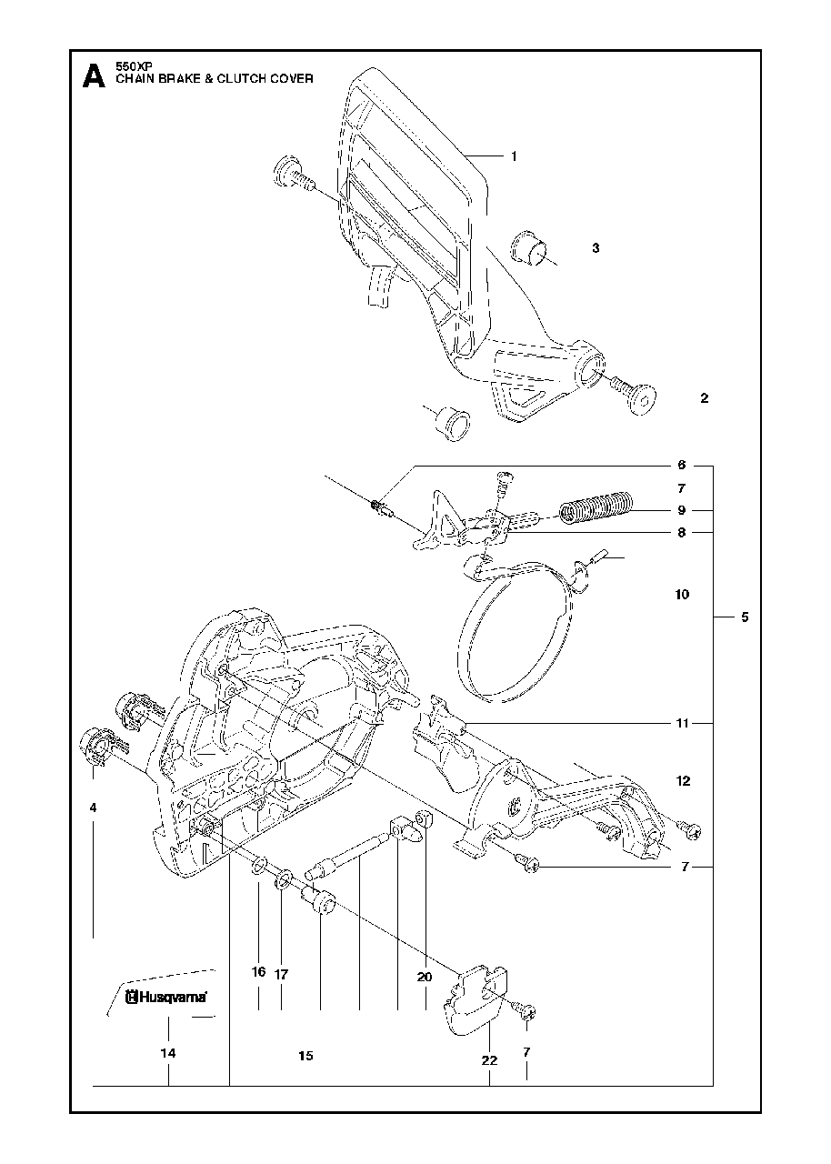 Chain Brake Clutch Cover Diagram and Parts List for 550XP-XPG 2014-01 Husqvarna Chainsaw