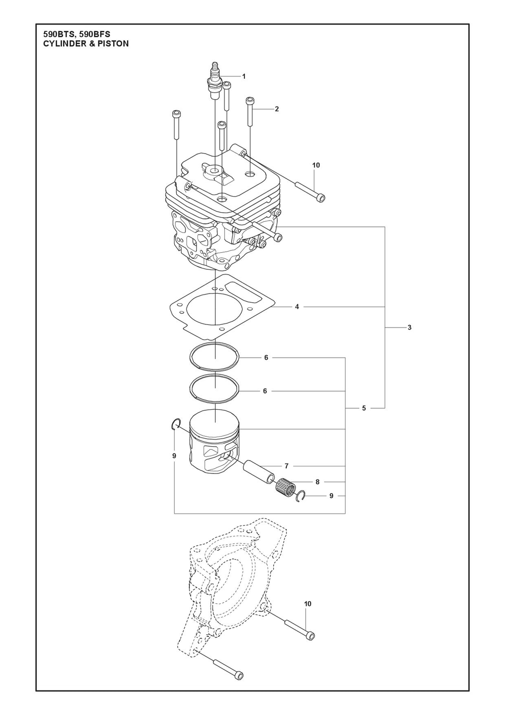 Cylinder Piston Diagram and Parts List for 590BTS  Husqvarna Leaf Blower / Vacuum