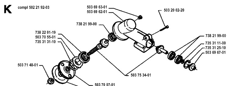 Bevel Gear Diagram and Parts List for 225LD 19942300001-19951000000 Husqvarna Edger
