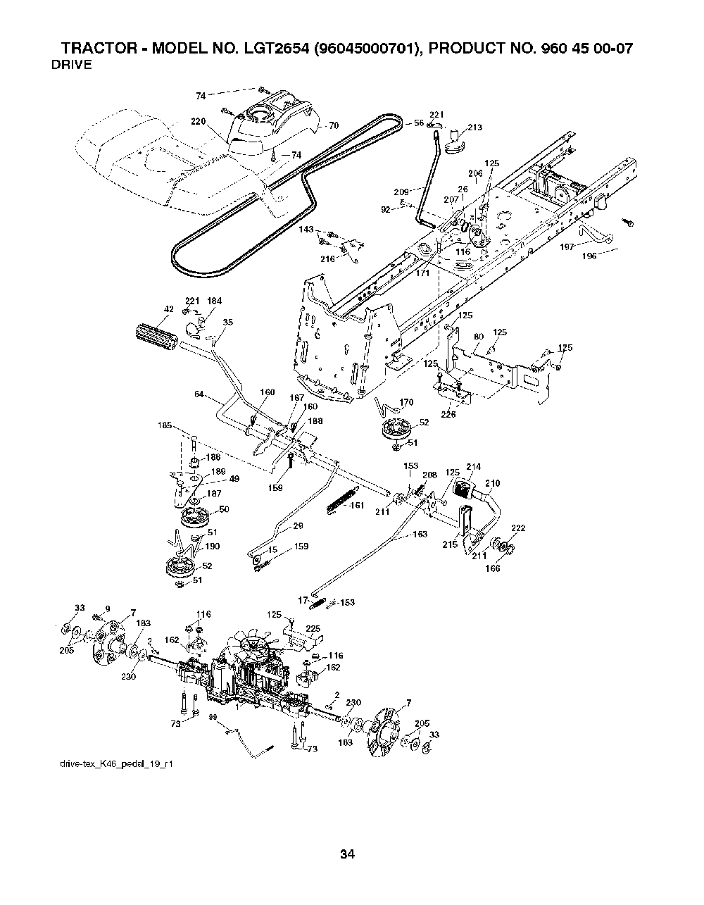 Drive Diagram and Parts List for LGT265496045000701 2008-01 Husqvarna Lawn Tractor
