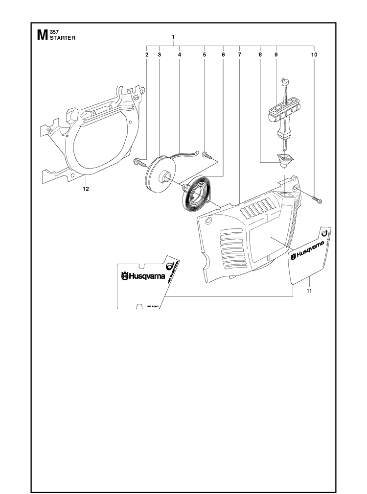 Starter Diagram and Parts List for 357XP 20100600001-20111800000 Husqvarna Chainsaw