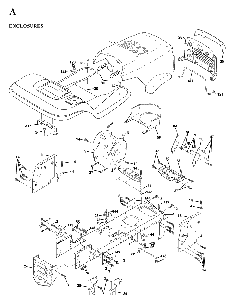Chassis And Enclosures Diagram and Parts List for YTH160 (HEYTH160C)(1997-02) Husqvarna Lawn Tractor