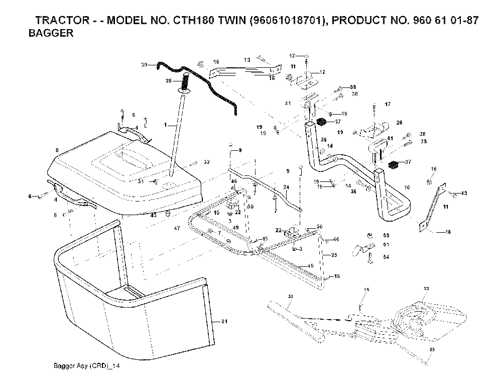 Bagger Diagram and Parts List for CTH180TWIN (96061018701)(2007-05) Husqvarna Lawn Tractor