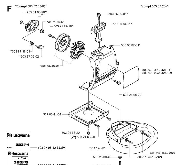 Starter Diagram and Parts List for 325P 20042300001-20062999999 Husqvarna Pole Saw