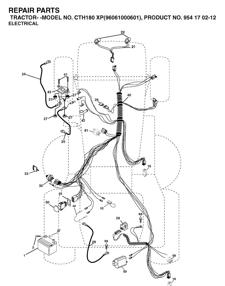 Electrical Diagram and Parts List for CTH180XP (96061000601)(2005-05) Husqvarna Lawn Tractor