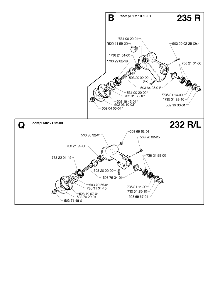 Bevel Gear Diagram and Parts List for 235R 19970500001-19980100000 Husqvarna Brush Cutter