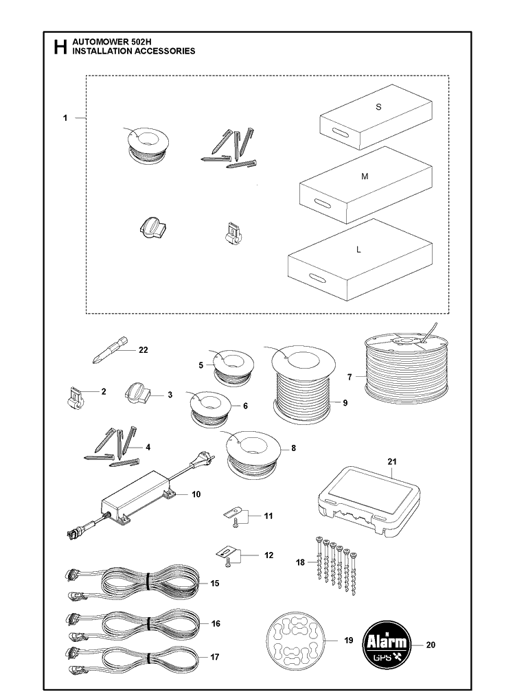 Installation Accessories Diagram and Parts List for 502H 2021-01 Husqvarna Lawn Mower