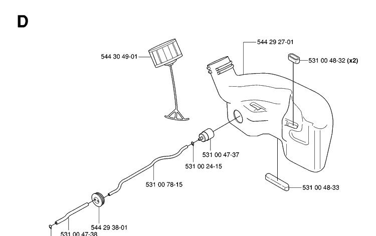 Fuel Tank Diagram and Parts List for 123HD60 20061000001-20070500000 Husqvarna Hedge Trimmer