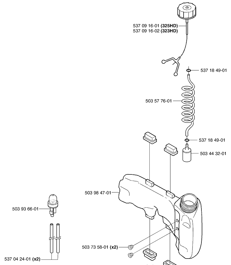 Fuel Tank Diagram and Parts List for 325HD60 (X-SERIES)(2002-06) Husqvarna Hedge Trimmer