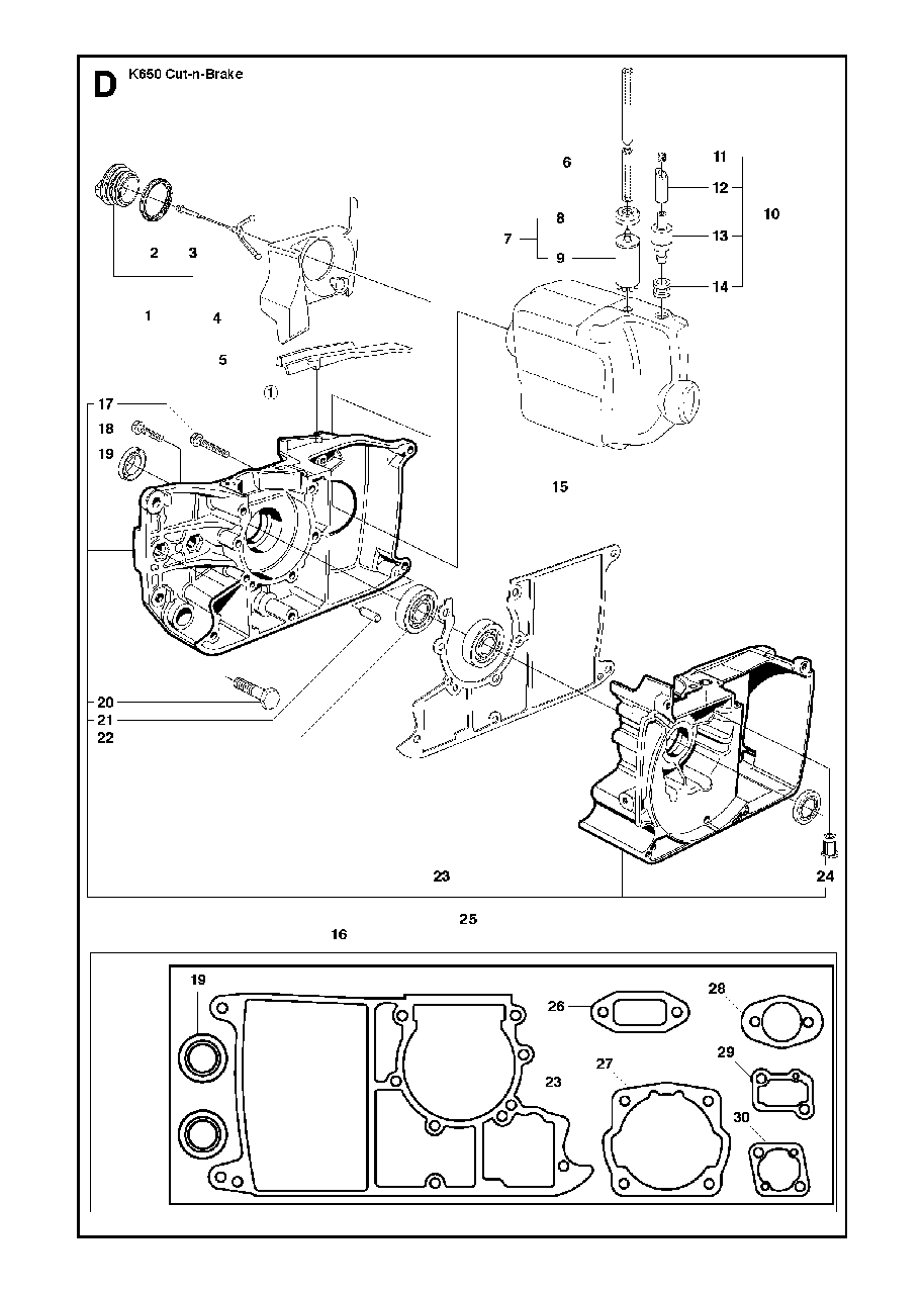 Crankcase Diagram and Parts List for K650CUT-N-BREAK 2007-01 Husqvarna Circular Saw