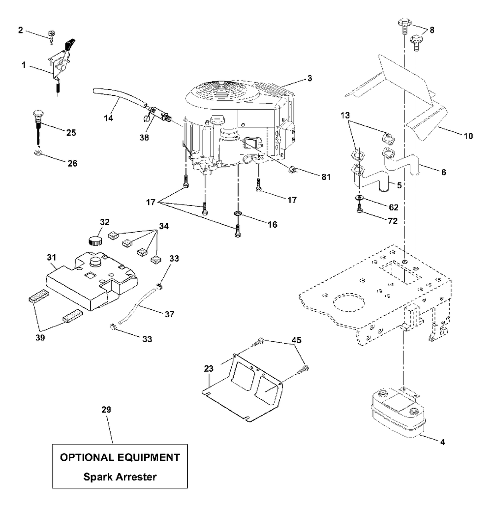 Engine Diagram and Parts List for YTH1542XP (954567253-A)(2001-01) Husqvarna Lawn Tractor