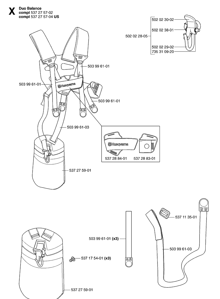 Harness Diagram and Parts List for 335LS 20070100001-Current Husqvarna Edger