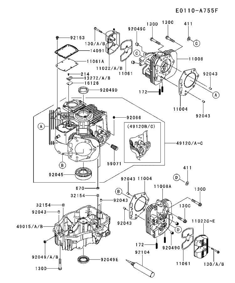 Cylinder And Crankcase Diagram and Parts List for FX801V-ES00 2017-09 Husqvarna Engine