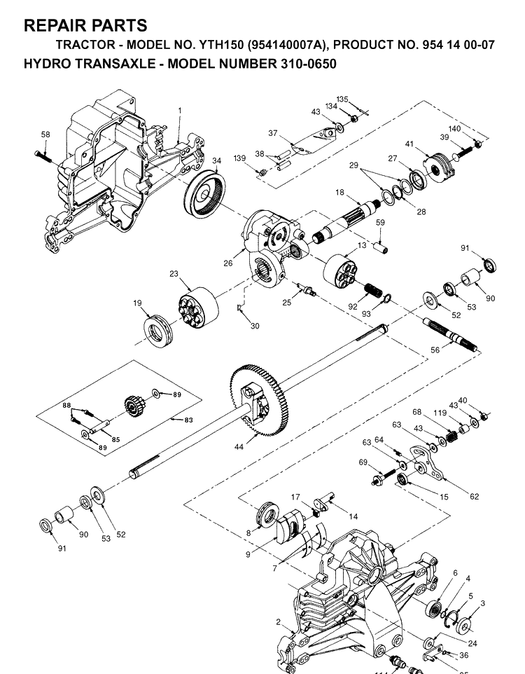 Transmission Diagram and Parts List for YTH150 (954140007A)(1997-01) Husqvarna Lawn Tractor