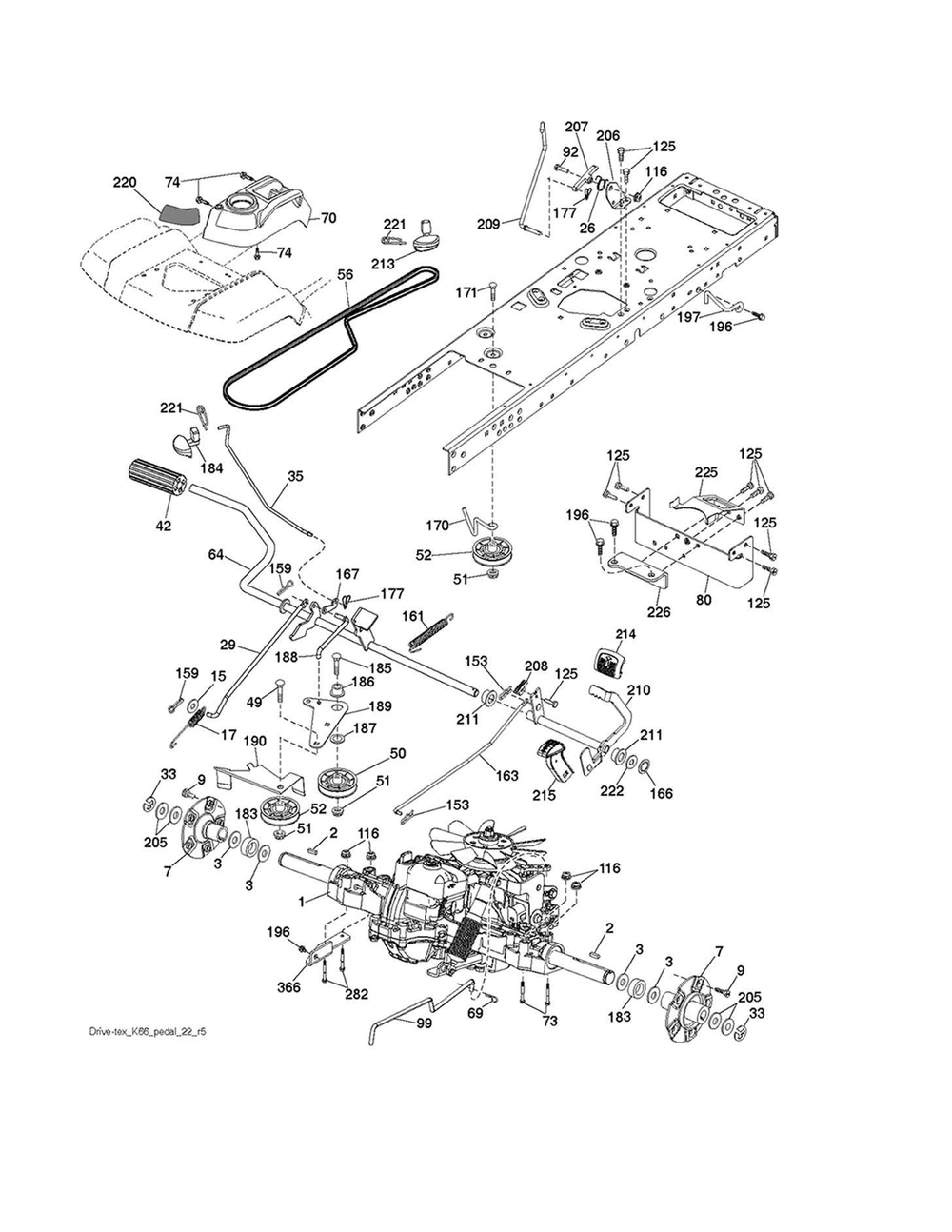 Drive Diagram and Parts List for TS354-2022  Husqvarna Lawn Tractor