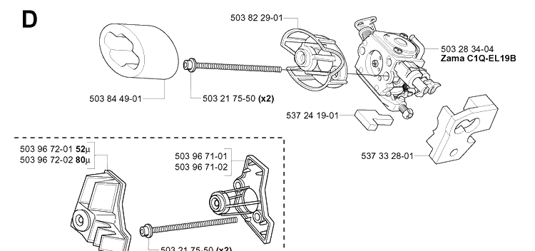 Carburetor Diagram and Parts List for 334T 20051000001-20060100000 Husqvarna Chainsaw