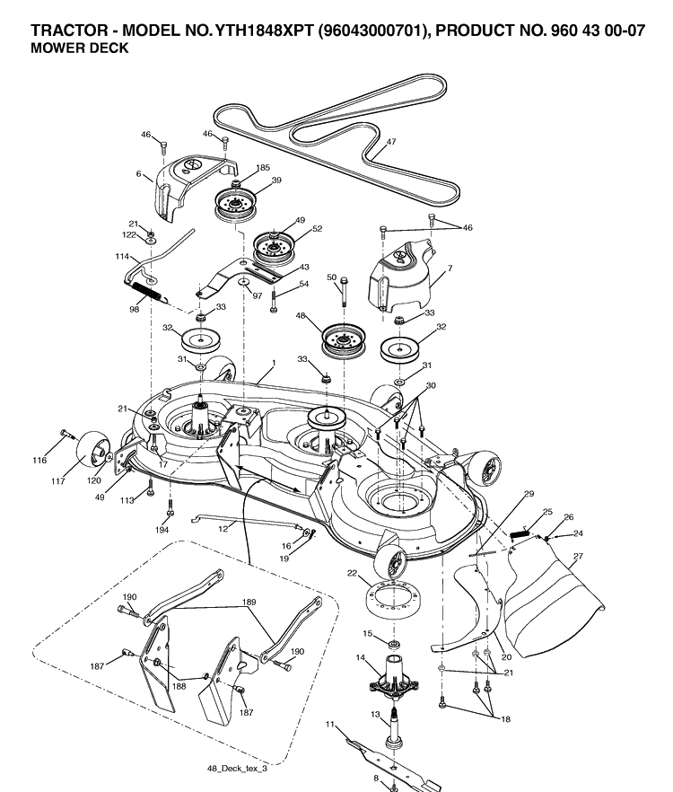 Mower Deck / Cutting Deck Diagram and Parts List for YTH1848XP (96043000701)(2006-03) Husqvarna Lawn Tractor