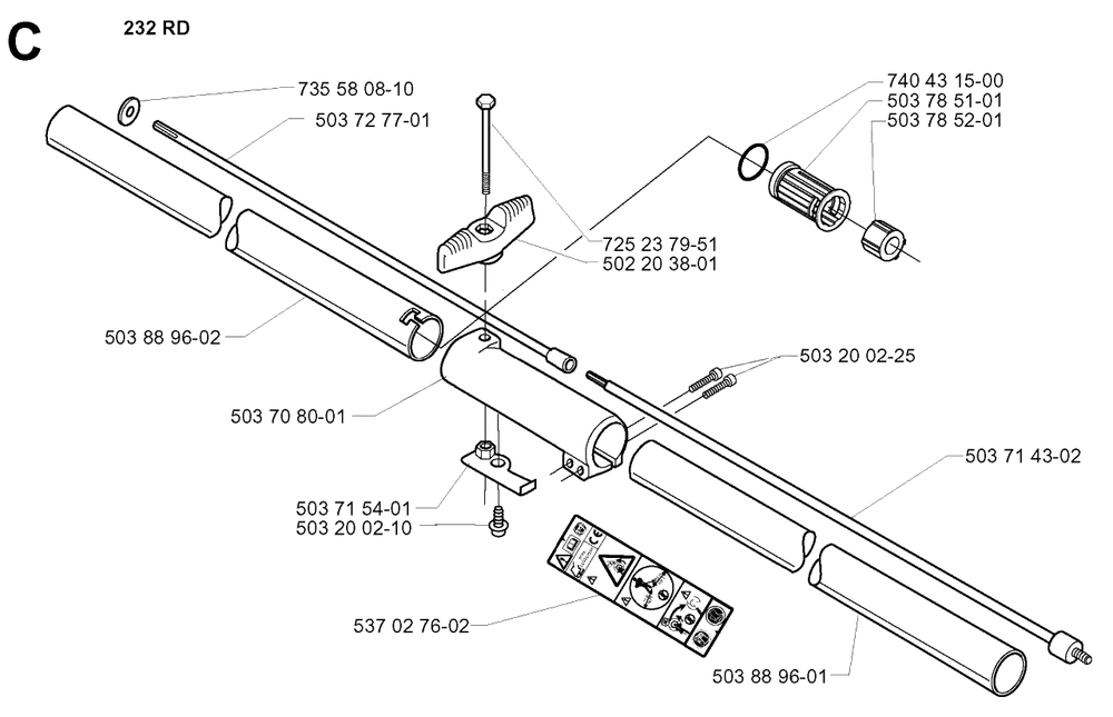 Shaft Diagram and Parts List for 232RD 20001400001 & Above Husqvarna Trimmer