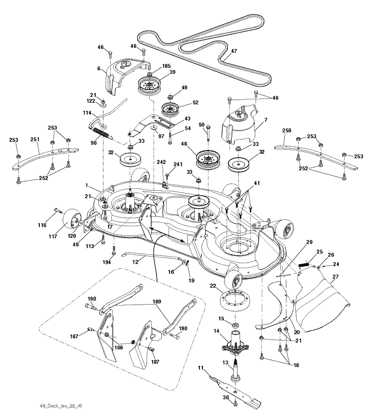 Mower Deck / Cutting Deck Diagram and Parts List for YTH22K48 (96043025300)(2017-10) Husqvarna Lawn Tractor