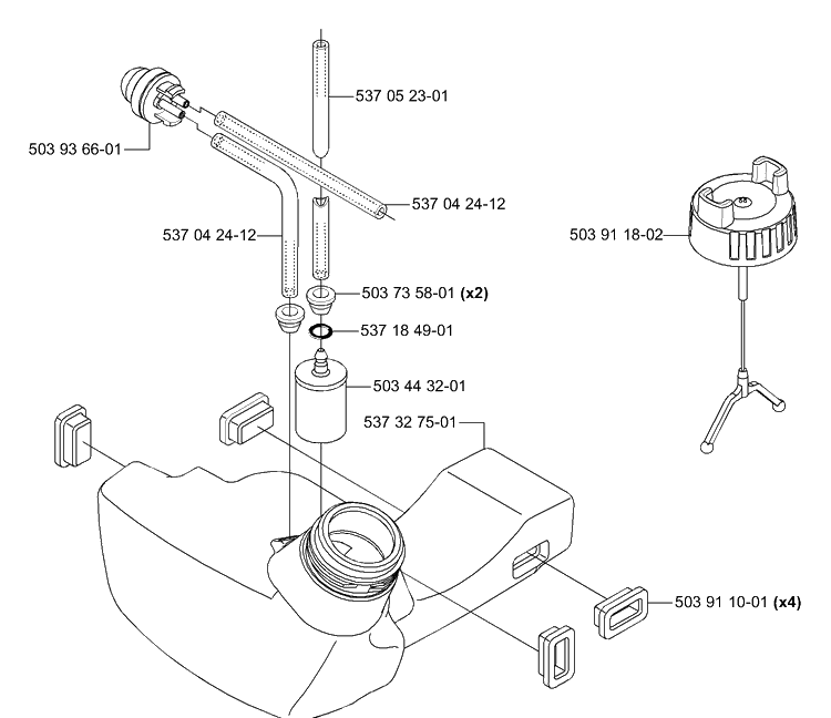 Fuel Tank Diagram and Parts List for 333RX 2005-06 Husqvarna Trimmer