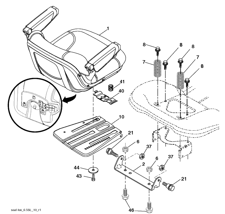 Seat Diagram and Parts List for GT48DXLS CARB-Non-CARB Husqvarna Lawn Tractor