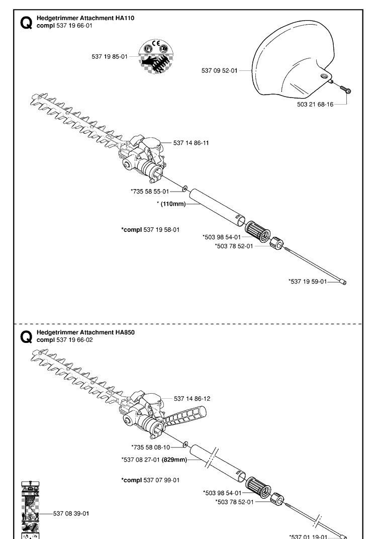 Attachments Diagram and Parts List for 325HA850 20050600001-20054000000 Husqvarna Hedge Trimmer