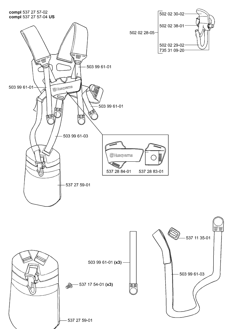 Accessories (B) Diagram and Parts List for 333RX 2005-06 Husqvarna Trimmer