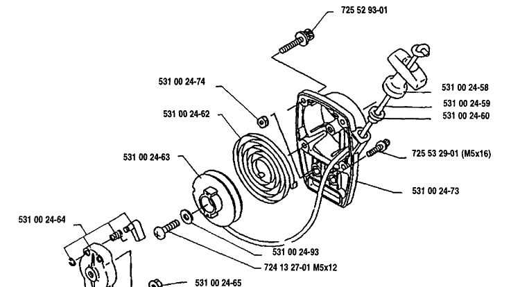 Starter Assembly Diagram and Parts List for 132RB 1991-11 Husqvarna Brush Cutter