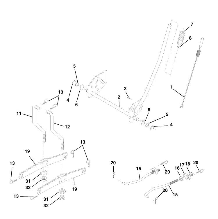 Mower Lift Diagram and Parts List for LTH120 (954140003B)(1997-12) Husqvarna Lawn Mower
