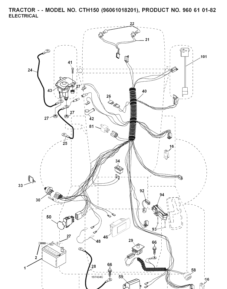 Electrical Diagram and Parts List for CTH150 (96061018201)(2007-05) Husqvarna Lawn Tractor