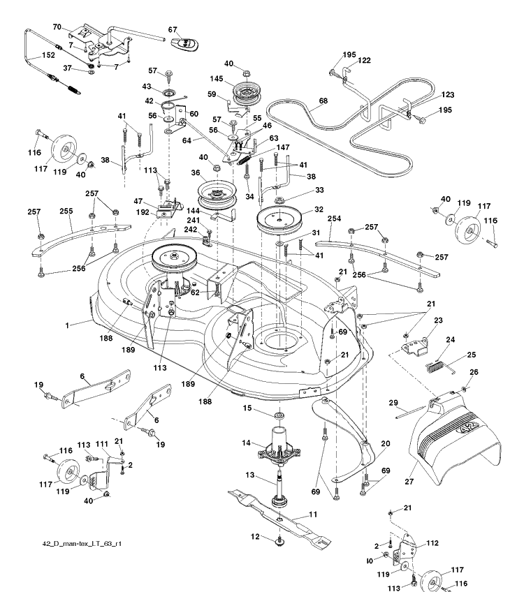 Mower Deck / Cutting Deck Diagram and Parts List for YTH20K42  Husqvarna Lawn Tractor